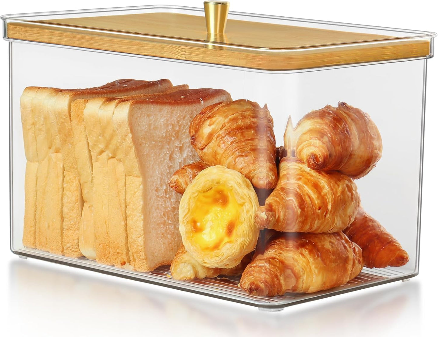 Hudgan Breadbox for Kitchen Countertop, Bread Storage Container with Bamboo Lid for Homemade Bread,Toast, Bagel, Donut, Cookies and Baguette, Large Corner Breadbox Keeper for Muffin