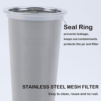 Fermus Cold Brew Coffee Maker, 64oz / 2Quart Glass Pitcher with Stainless Steel Filter and Pour Spout Handle Lid, Mason Jar for Making Cold Coffee, Fruit Drinks, Sun Tea (1, 64 Ounces)