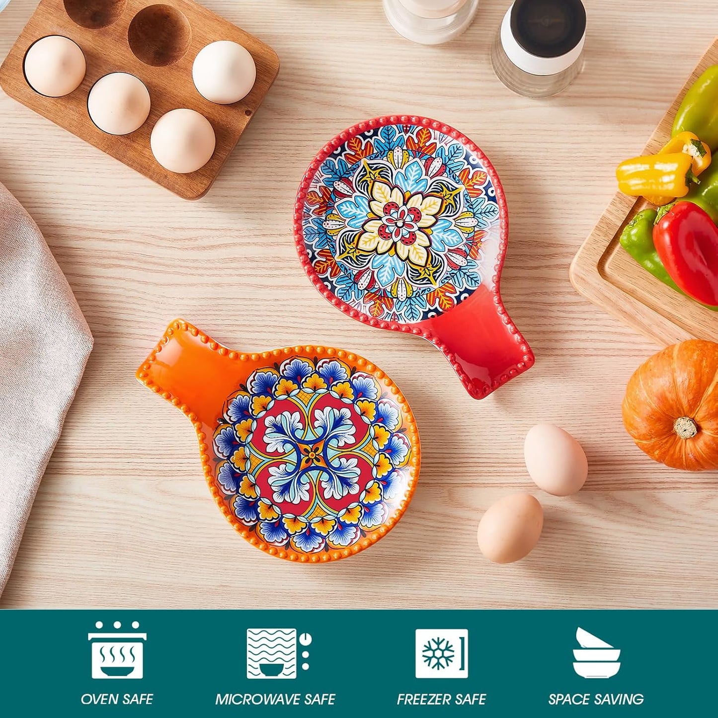 vancasso Ceramic Spoon Rest Sets of 2 for Stove Top, 7.7 Inch Cooking Spoon Holder for Kitchen Counter Decor, Spoon Holder for Coffee Spoon Rest, Spoon Cradle, Spatula, Spoons or Tongs, Light