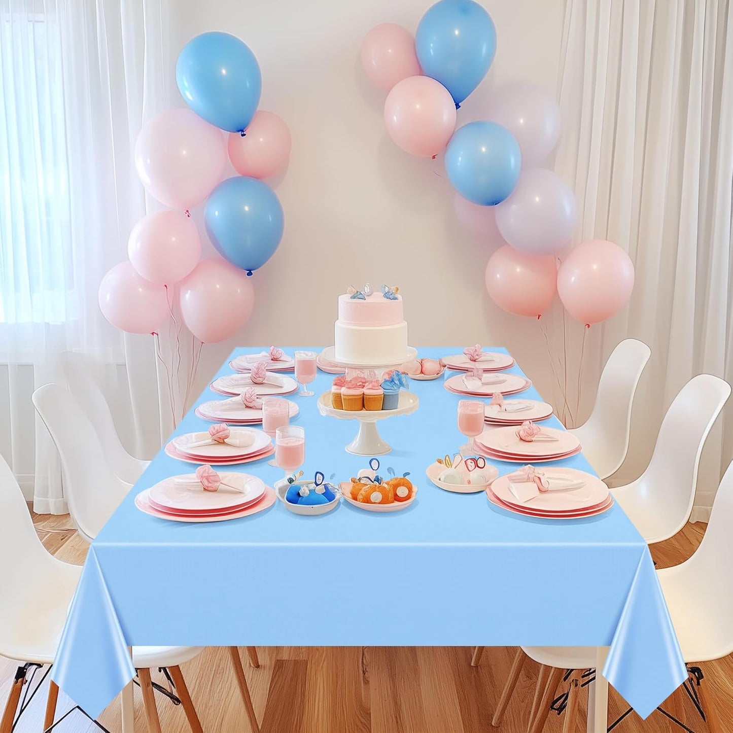 4 Pieces Dark Pink & Blue Series Rectangle Tablecloth, 54x72" Solid Color Waterproof & Spillproof Disposable Plastic Table Cover, Durable Party Tablecloth for Dining, Buffet, Picnic, Outdoor Events