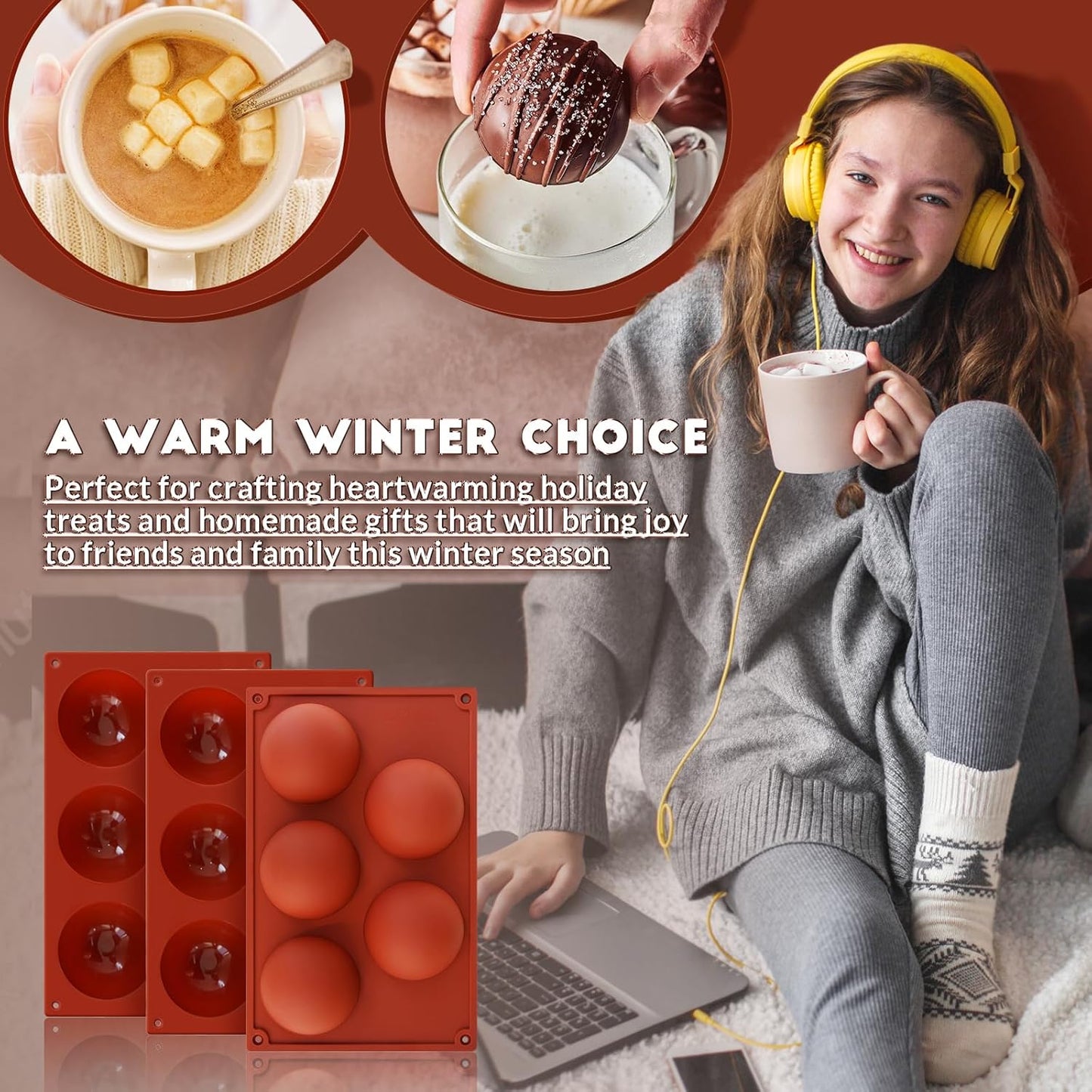 HKNMTT Hemisphere Silicone Molds 3 Inch for Hot Cocoa Chocolate Bombs Valentines Semi Ball Making Kit Cake Decor Mould, Food Grade Non-stick Kitchen Baking Supplies Oven Safe