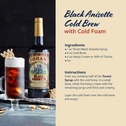 Torani Black Anisette Syrup, 100th Anniversary Flavor for Drinks, Glass Bottle with Pump Included, 25.4 Fl Oz