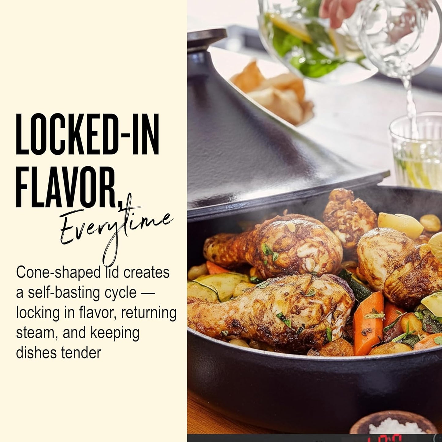 Alva Nori 3-Qt Enameled Cast Iron Tagine – Made With No PTFE, PFOA, PFAS, Oven & Induction Safe – 3-Layer Enamel, No Seasoning Needed – Moroccan-Style Dutch Oven for Braising, Stewing & Roasting, Black