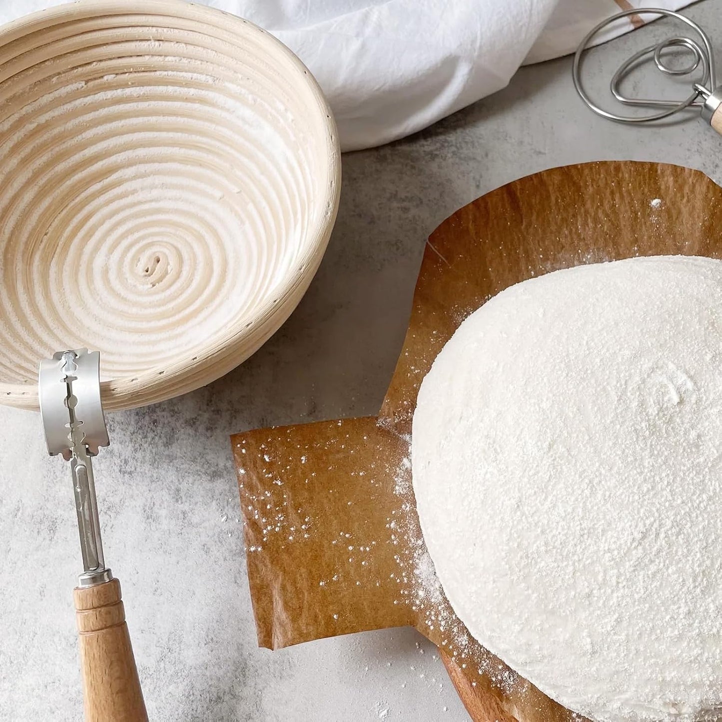 Banneton Bread Proofing Basket Banneton Basket Set Sourdough Proofing Basket Round Proofing Bowls Handmade Rattan Baskets and Liners (2 Round 9 inch Baking Set)