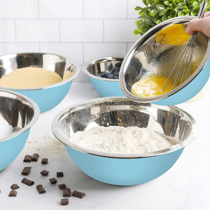 WHYSKO Meal Prep Stainless Steel Mixing Bowls Set, Home, Refrigerator, and Kitchen Food Storage Organizers | Ecofriendly, Reusable, Heavy Duty (Light Blue)