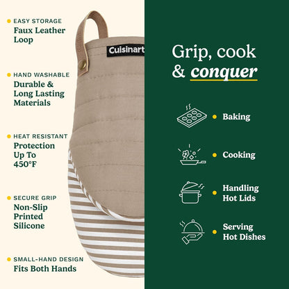 Cuisinart Mini Oven Mitts – 5.5” x 8” Heat-Resistant Kitchen Mitts for Oven with Non-Slip Printed Silicone, Cotton Filling, and Faux Leather Loop – Durable Oven Mitt Set for Cooking & Baking (Horizon)