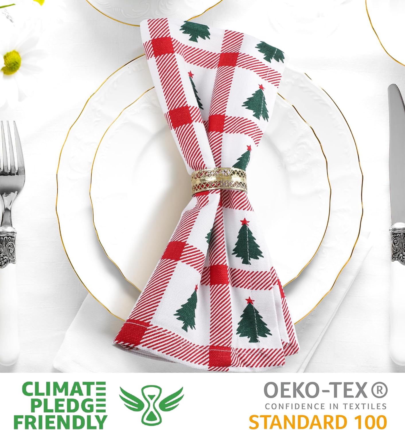 Urban Villa Cloth Napkins Set of 12 20x20 Inches 100% Cotton Napkins Cloth Washable Soft Durable Reusable Absorbent Table Dinner Napkins Cloth for Christmas Parties Hotel Lunch Restaurant – Tree Print