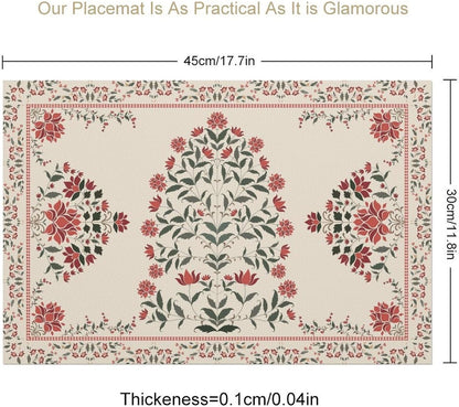 Vintage Floral Placemats Set of 6, 12x18 Inch Rustic Boho Persian Carpet Turkish Tribal Bohemia Holiday Farmhouse Coffee Table Mats for Party Kitchen Dining Decoration