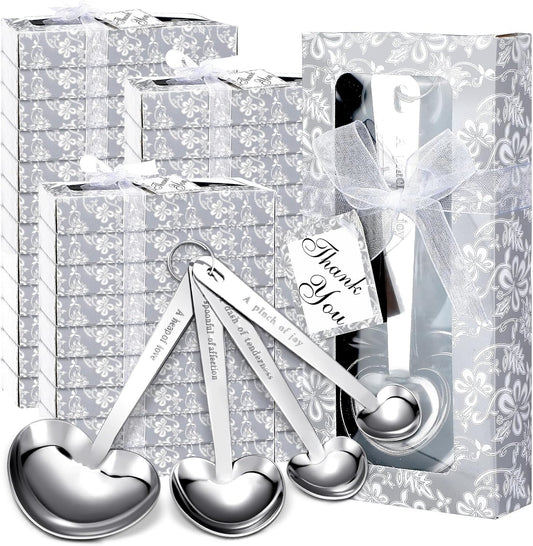 Yinder 50 Set Heart Shaped Measuring Spoons Wedding Favors for Guests Measuring Spoon Favors Gift with Gift Box and Thank You Card for Wedding Bridal Shower Baby Shower Birthday Souvenirs(Silver)