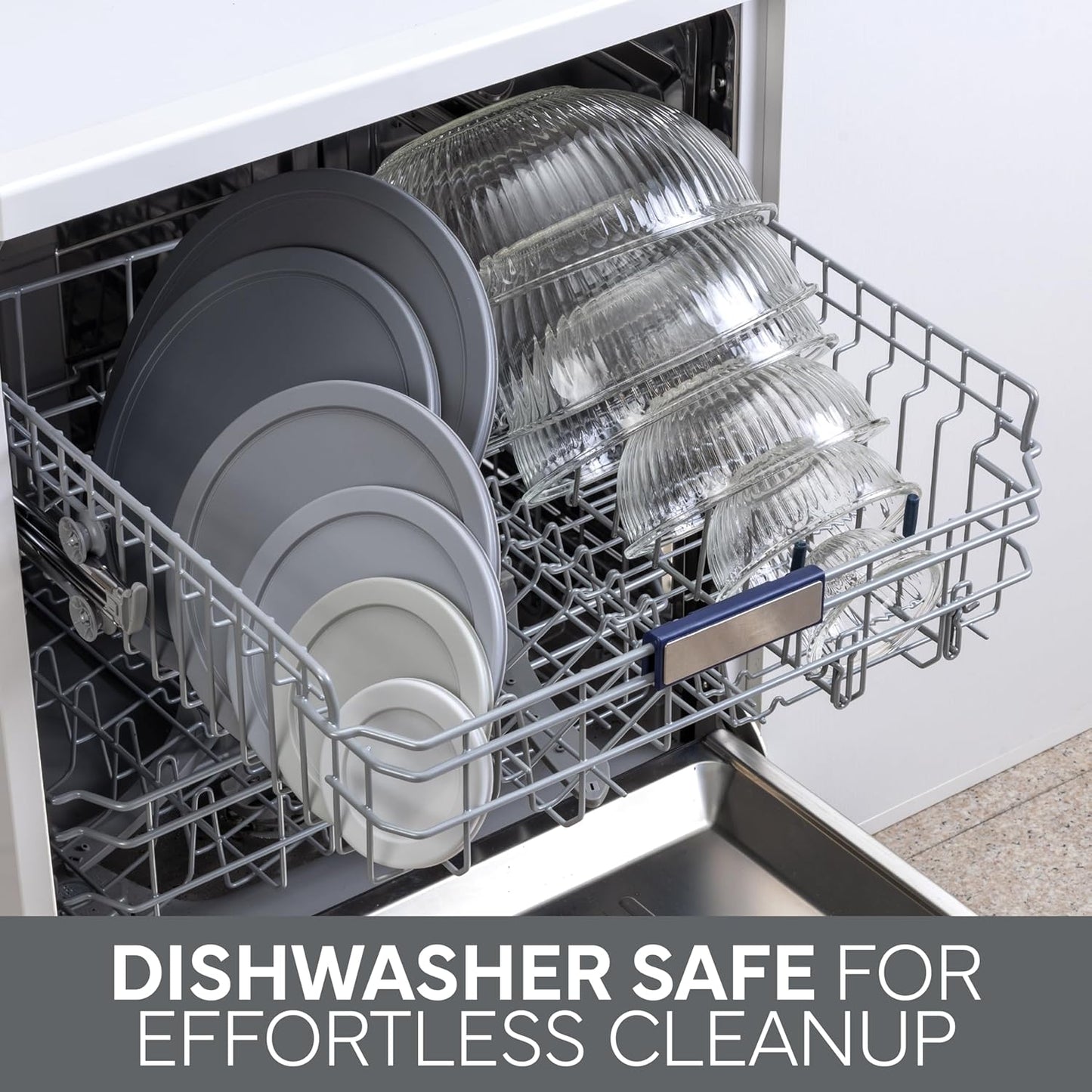 COOK WITH COLOR 12 Pc Glass Mixing Bowl Set with Lids – Borosilicate Glass Nesting Bowls for Cooking, Baking and Meal Prep, Fluted Grey