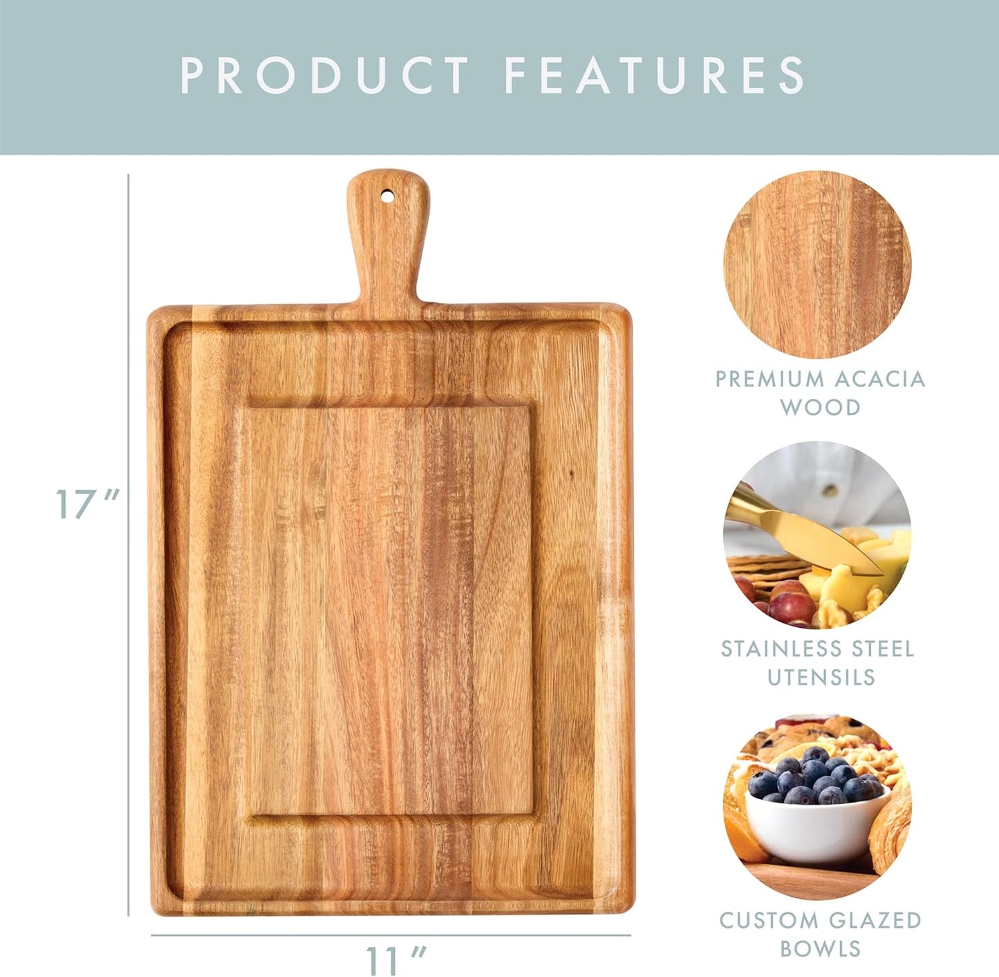 Charcuterie Board Set - Acacia Cheese Board for Serving with Accessories - House Warming Gifts for New Home, Bridal Shower & Wedding Gift, Birthday Gifts for Women