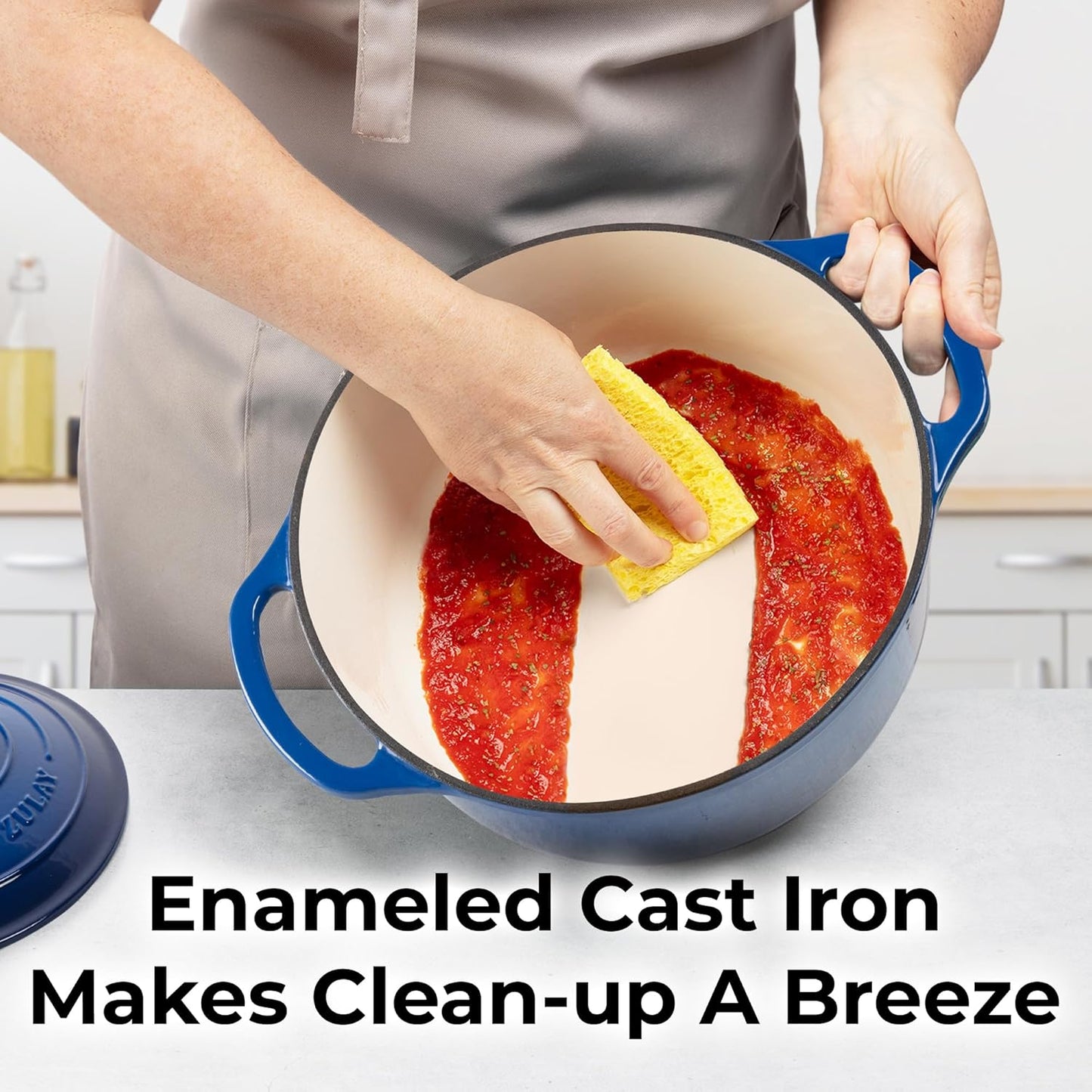 Zulay Kitchen 6 Quart Enameled Cast Iron Dutch Oven Pot with Lid – Premium Durability & Oven Safe up to 500°F – Heavy Duty Cookware Perfect for Bread Baking, Stews, Braising & Roasting – Blue