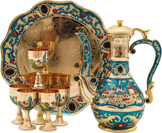 Vintage Turkish Coffee Pot and Cups Set, Vintage Coffee Pot Set with Tray and 6 Cups, Tea Service Sets for Tea Table Decor