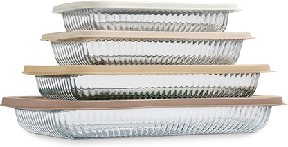 COOK WITH COLOR 8-Piece Deep Glass Baking Dish Set with Plastic Lids – Casserole and Food Storage Containers for Lasagna, Leftovers – Freezer-to-Oven, Microwave & Dishwasher Safe, Brown