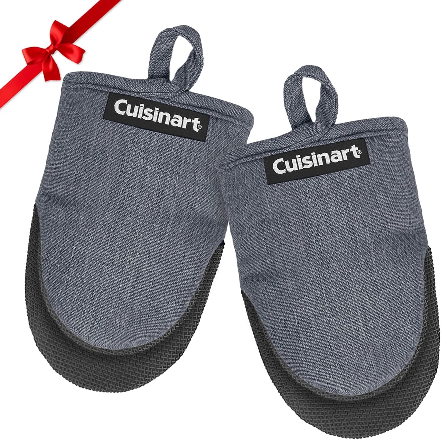 Cuisinart Mini Oven Mitts – 5.5” x 7” Heat-Resistant Kitchen Mitts for Oven with Non-Slip Neoprene Palm, Cotton Filling, and Fabric Loop – Durable Oven Mitt Set for Cooking & Baking (Charcoal)