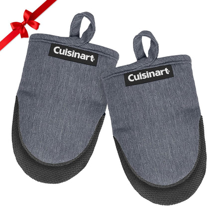 Cuisinart Mini Oven Mitts – 5.5” x 7” Heat-Resistant Kitchen Mitts for Oven with Non-Slip Neoprene Palm, Cotton Filling, and Fabric Loop – Durable Oven Mitt Set for Cooking & Baking (Charcoal)