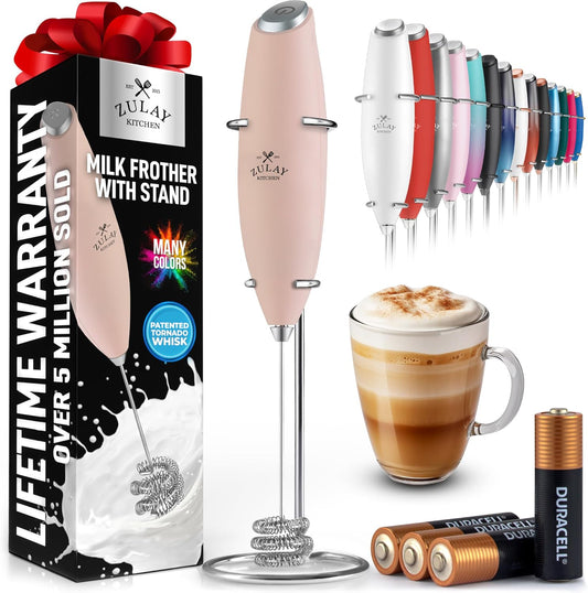 Zulay Kitchen Patented Tornado Triple Whisk Milk Frother with 4 Duracell Batteries – Handheld Foam Maker for Coffee, Lattes, Matcha & Hot Chocolate – Rich, Creamy Froth in Seconds