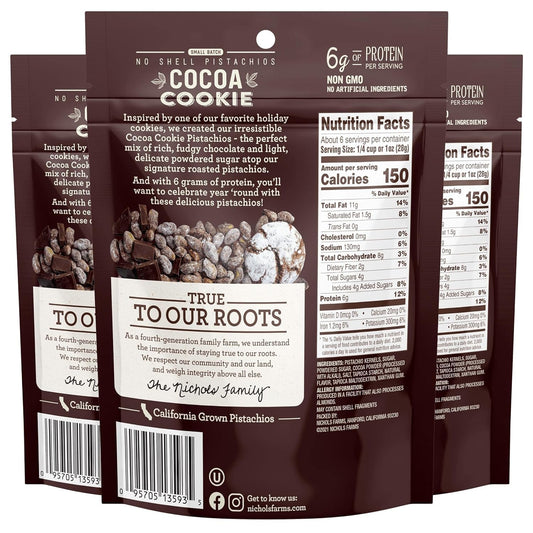 Nichols Farms Pistachios - Fresh Roasted No Shell Pistachio - Nutrient Rich Nuts Snack Packs - Non-GMO, California Grown - Healthy, Wonderful Tasting, Party Snack - (Cocoa Cookie)