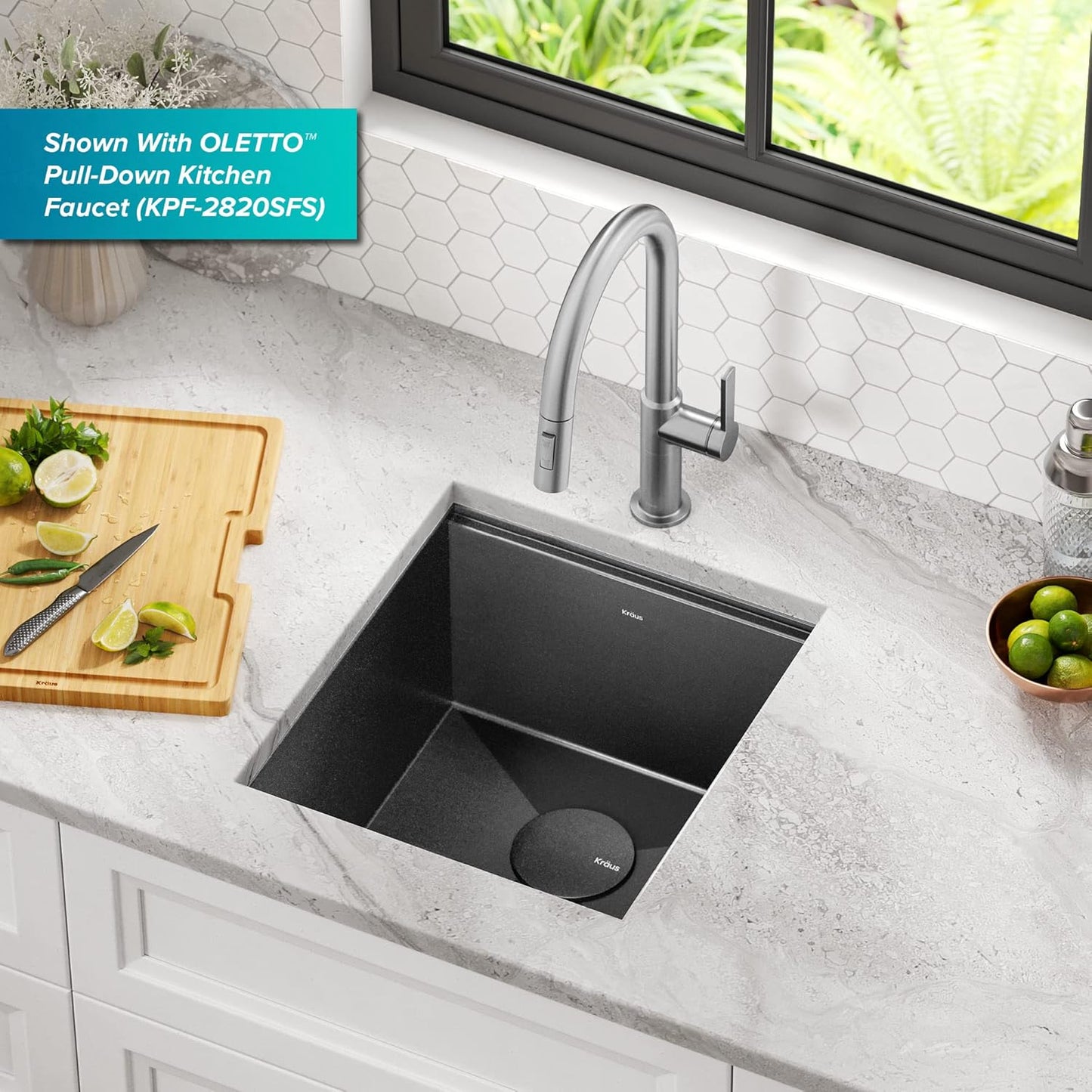 KRAUS Kore Workstation 17-inch Undermount 16 Gauge Black Stainless Kitchen Sink, Single Bowl Kitchen Sink in PVD Gunmetal Finish with Accessories, KWU1101-17-PGM