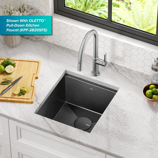 KRAUS Kore Workstation 17-inch Undermount 16 Gauge Black Stainless Kitchen Sink, Single Bowl Kitchen Sink in PVD Gunmetal Finish with Accessories, KWU1101-17-PGM