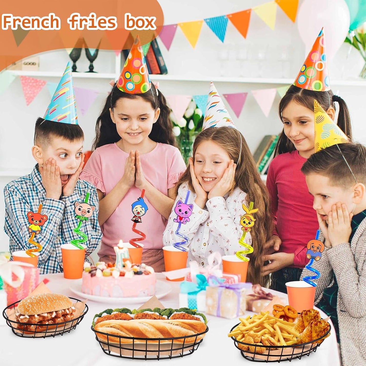 8 Pcs Wire Bread Basket 9.65 x 6.1 x 2.1 IN Oval Metal Dinner Roll Baskets for Serving Fruit Bowl Basket Storage with 50 Sheets Deli Wrappers Paper for Kitchen Table Fast Food Burger