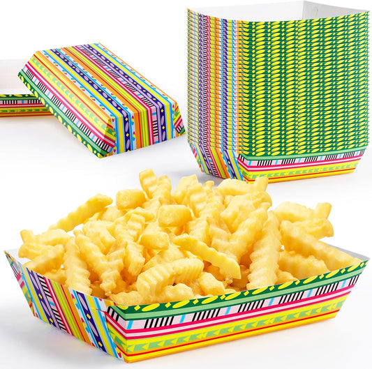 50 Pcs Mexican Taco Trays, Paper Food Trays, Mexican Nacho Tray,Disposable Food Tray, Disposable Serving Boats for Hot Dog Taco Cinco De Mayo Birthday Party Supplies