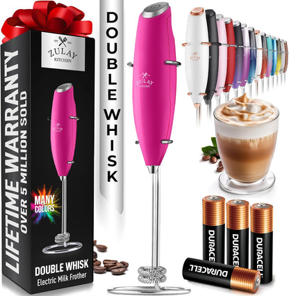 Zulay Kitchen Whisk Milk Frother with 4 Duracell Batteries - Powerful Handheld Foam Maker for Coffee, Lattes, Matcha, Hot Chocolate & Cappuccinos - Whip Creamy Froth in Seconds