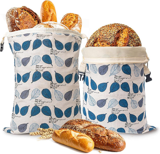 Beeswax Bread Bags for Homemade Sourdough with Zipper, 2 Pack Reusable Sourdough Bread Bags Baking Supplies, Airtight Natural Cotton Storage Bag