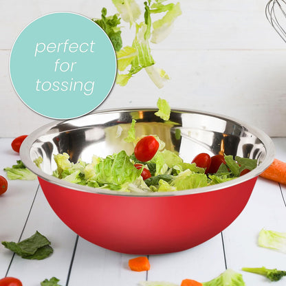 WHYSKO Meal Prep Stainless Steel Mixing Bowls Set, Home, Refrigerator, and Kitchen Food Storage Organizers | Ecofriendly, Reusable, Heavy Duty (Red)