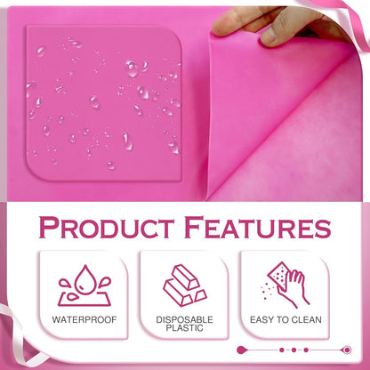 4 Pieces Pink Series Rectangle Tablecloth, 54x72 Solid Color Waterproof & Spillproof Disposable Plastic Table Cover, Durable Party Tablecloth for Dining, Buffet, Picnic, Outdoor Events