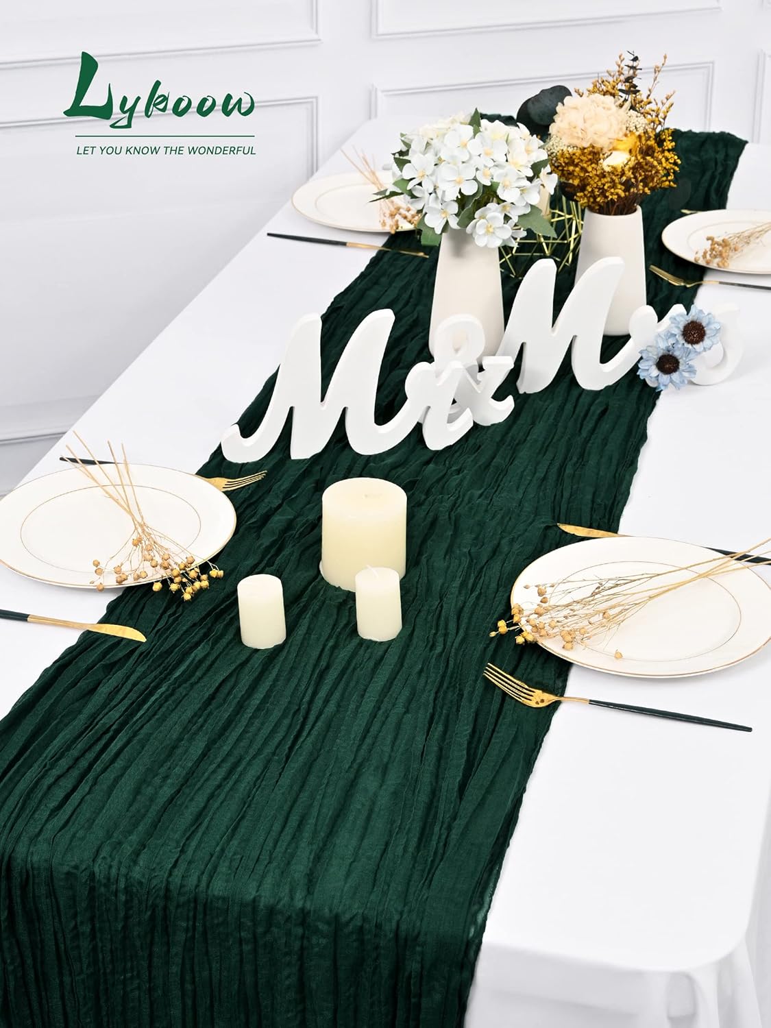 15 Packs Cheesecloth Table Runner Emerald Green,13 Ft Dark Green Rustic Gauze Boho Wedding Table Runner Decoration, Wedding Table Decor for Wedding Party Bridal Shower Table,21.5x157in