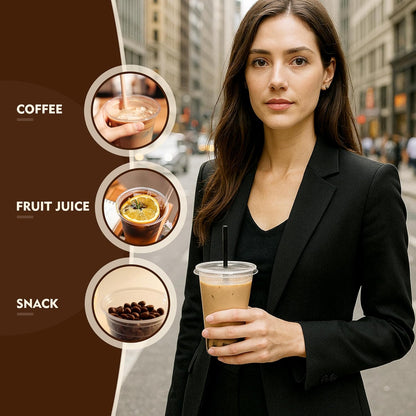 YEEHAW 16 oz 100 Pack Disposable Iced Coffee Cups with Lids, Clear Plastic Cups with Lids, Cold Crystal Drink Cup for Party