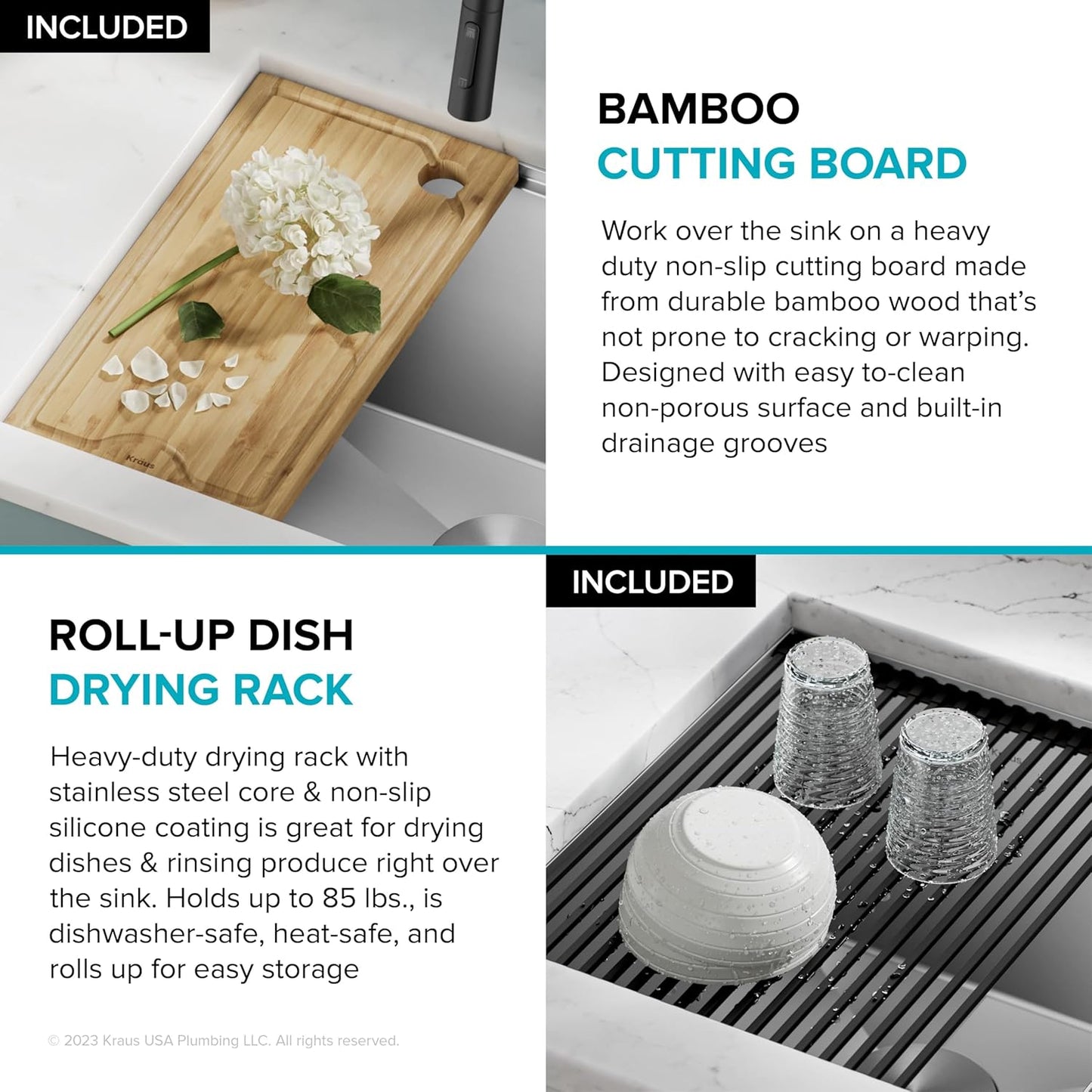 KRAUS Kore 23-Inch Undermount Workstation Single Bowl 16 Gauge Deep Laundry Utility Stainless Steel Kitchen Sink with Accessories, KWU100-23L