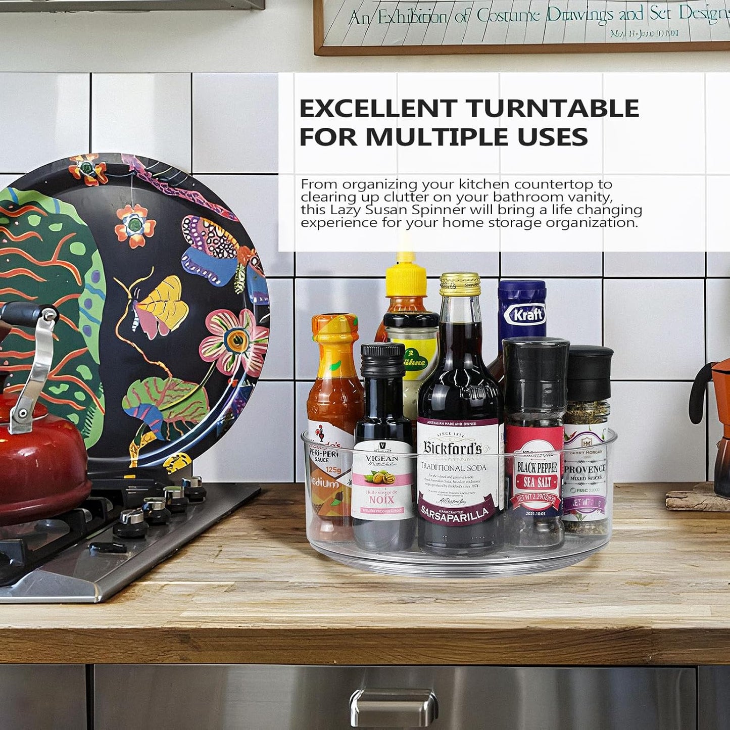 Refrigerator Lazy Susan, Round Clear Turntable Organizer, Plastic 360 Degree Rotating Lazy Susan for Fridge, Food Storage Container for Kitchen,1pcs