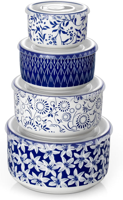 vancasso Ceramic Nesting Bowls with Lids Set of 4, Serving Bowls for Food Storage, Prep Bowl, Ceramic Bowl for Kitchen, Microwave & Dishwasher Safe, 60+36+20+10 Oz, Series SELENE