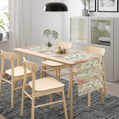 Japanese Crane Table Runner Chinoiserie Vintage Asian Landscape Mountain for Wedding Party Holiday Kitchen Dining Home Party, 13x120 Inch