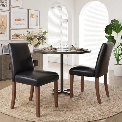 Dining Chairs Set of 2, Modern Faux Leather Dining Room Chair, Upholstered Parsons Kitchen Chairs for Restaurant & Cafe- Black