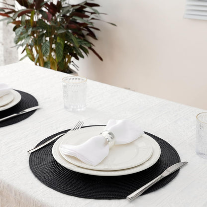 HODJOY Placemats, Round Braided Placemats for Dining Tables, Woven Non-Slip Washable Table Mats, Set of 6, 15 inch, Black