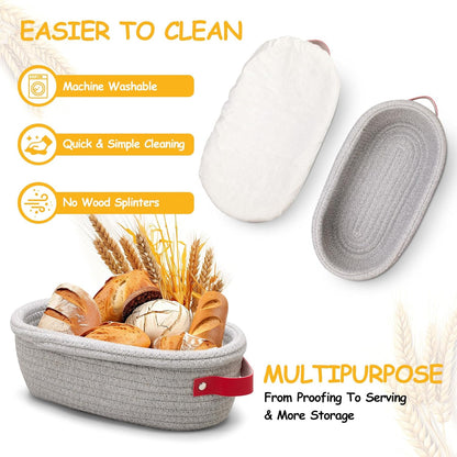 Banneton Bread Proofing Basket - Cotton Oval Banneton Basket Set of 2 Sourdough Proofing Baskets Round Proofing Bowls Handmade Rattan Baskets and Liners