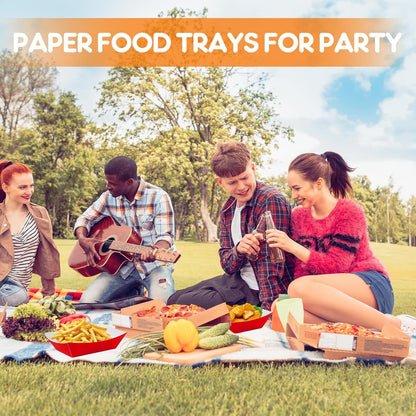 200 Pcs Paper Food Tray Sturdy Disposable Food Boats Nacho Plates Disposable Serving Snack Trays for Catering, Party Birthday Supplies, and Food Service (Red)