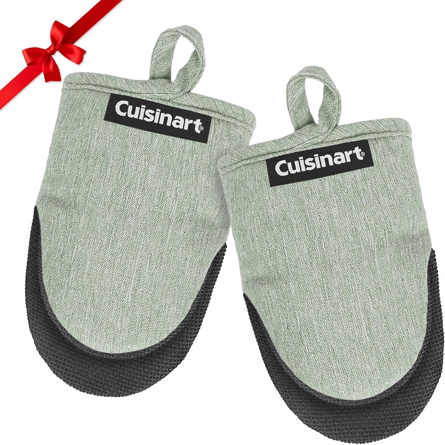Cuisinart Mini Oven Mitts – 5.5” x 7” Heat-Resistant Kitchen Mitts for Oven with Non-Slip Neoprene Palm, Cotton Filling, and Fabric Loop – Durable Oven Mitt Set for Cooking & Baking (Sage)