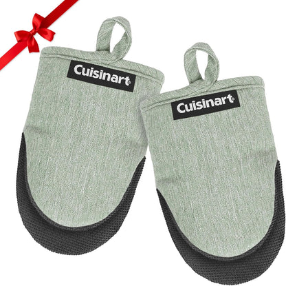 Cuisinart Mini Oven Mitts – 5.5” x 7” Heat-Resistant Kitchen Mitts for Oven with Non-Slip Neoprene Palm, Cotton Filling, and Fabric Loop – Durable Oven Mitt Set for Cooking & Baking (Sage)