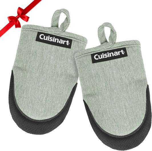 Cuisinart Mini Oven Mitts – 5.5” x 7” Heat-Resistant Kitchen Mitts for Oven with Non-Slip Neoprene Palm, Cotton Filling, and Fabric Loop – Durable Oven Mitt Set for Cooking & Baking (Sage)