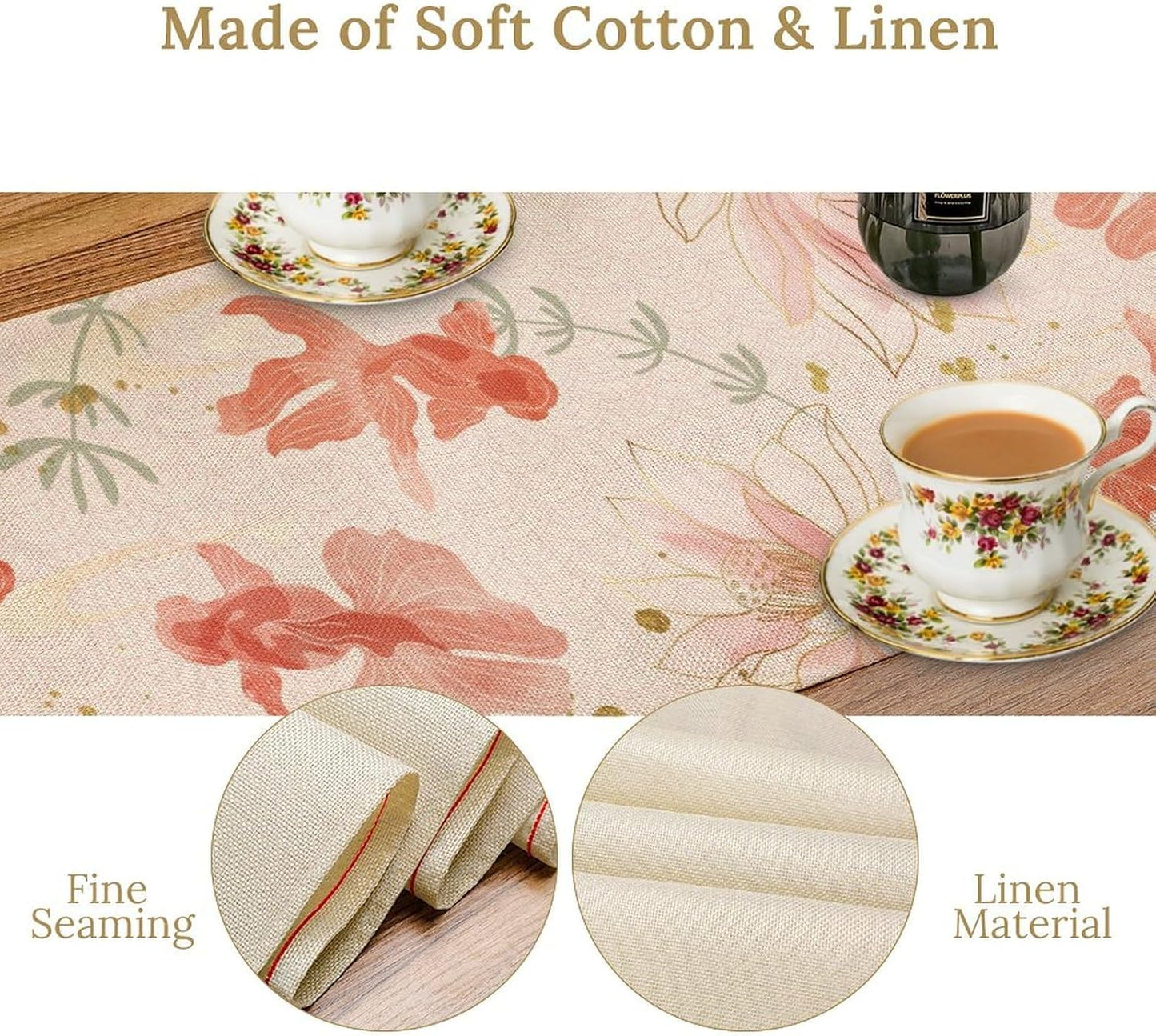 Chinese Goldfish Lotus Table Runner, Asian Oriental Line Art Ink Painting Traditional Culture Table Runner for Home Party Living Room Dinner Kitchen Set, 13x70 Inch