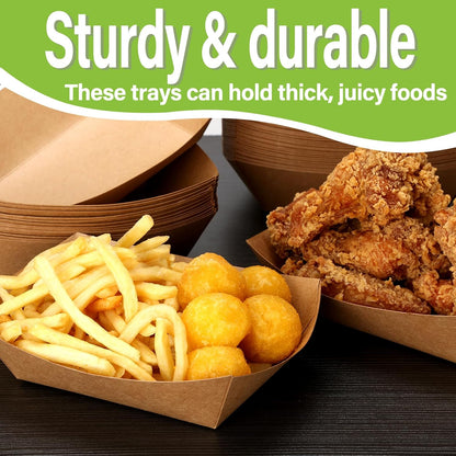 250 Pack 3lb Heavy Duty Kraft Leak Proof Paper Food Boats Disposable Nacho Trays Extra Large Food Serving Holder for Chips, Hot Dogs, Popcorn, Snacks, BBQ, Party, Picnic, Wedding (250)