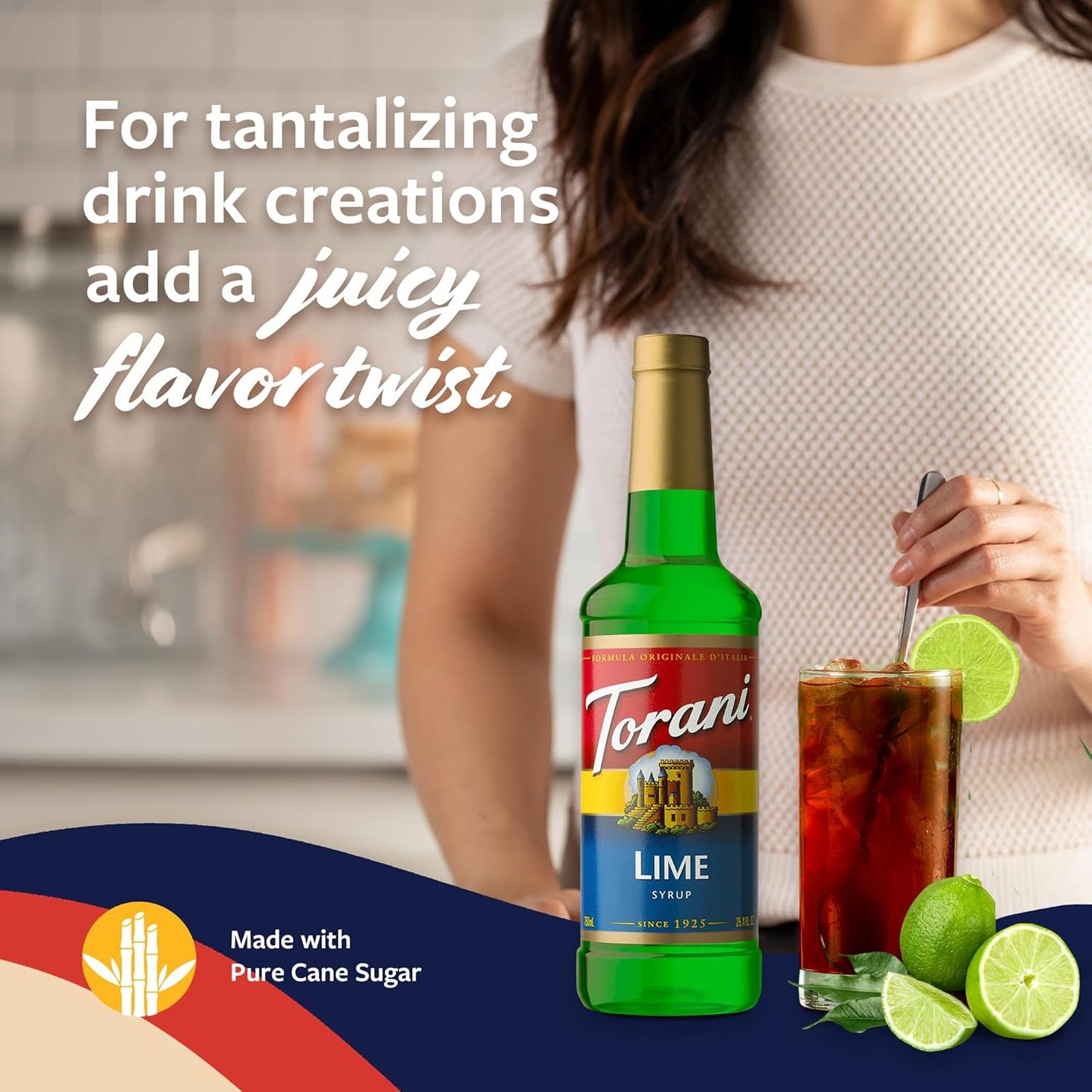 Torani Lime Syrup for Drinks, Flavoring for Iced Tea, Limeade, and Sodas, Pump Included, 25.4 Oz