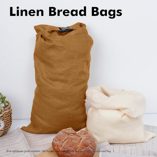 2 Pcs 100% Linen Bread Bags for Homemade Bread 13 x 19.6 Inches Reusable Sourdough Bread Storage Bag with Zipper (Light Apricot)