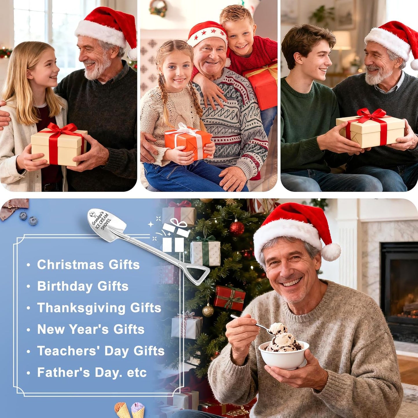 Christmas Unique Gifts for Grandpa from Grandkids - Funny Ice Cream Scoop Shovel Gifts for Grandfather, Pops, Daddy, Bonus Dad - Cute Christmas Stocking Stuffers for Grandpa's, Birthday Presents
