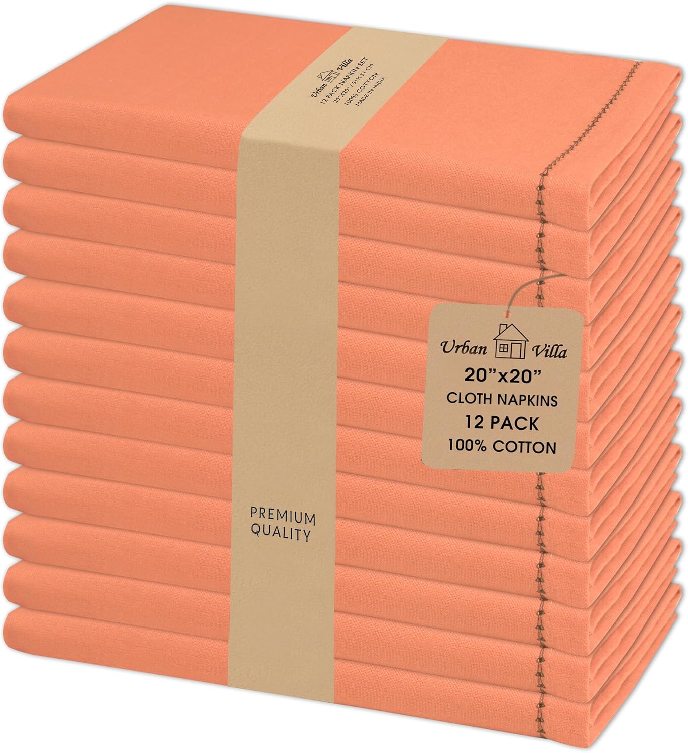 Urban Villa Cloth Napkins Set of 12 20"x20" 100% Cotton Hemstitch Napkins Cloth Washable Durable Reusable Absorbent Table Dinner Napkins Cloth for Hotel Lunch Restaurant Weddings Parties–Orange Black