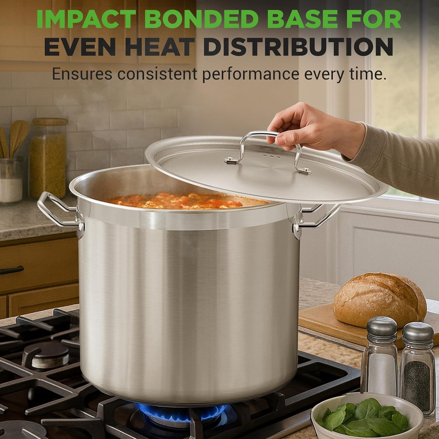 Nutrichef Stainless Steel Cookware Stockpot, 35 Quart Heavy Duty Induction Soup Pot With Stainless Steel Lid And Strong Riveted Handles, Even Heat Distribution, Compatible With Most Cooktops